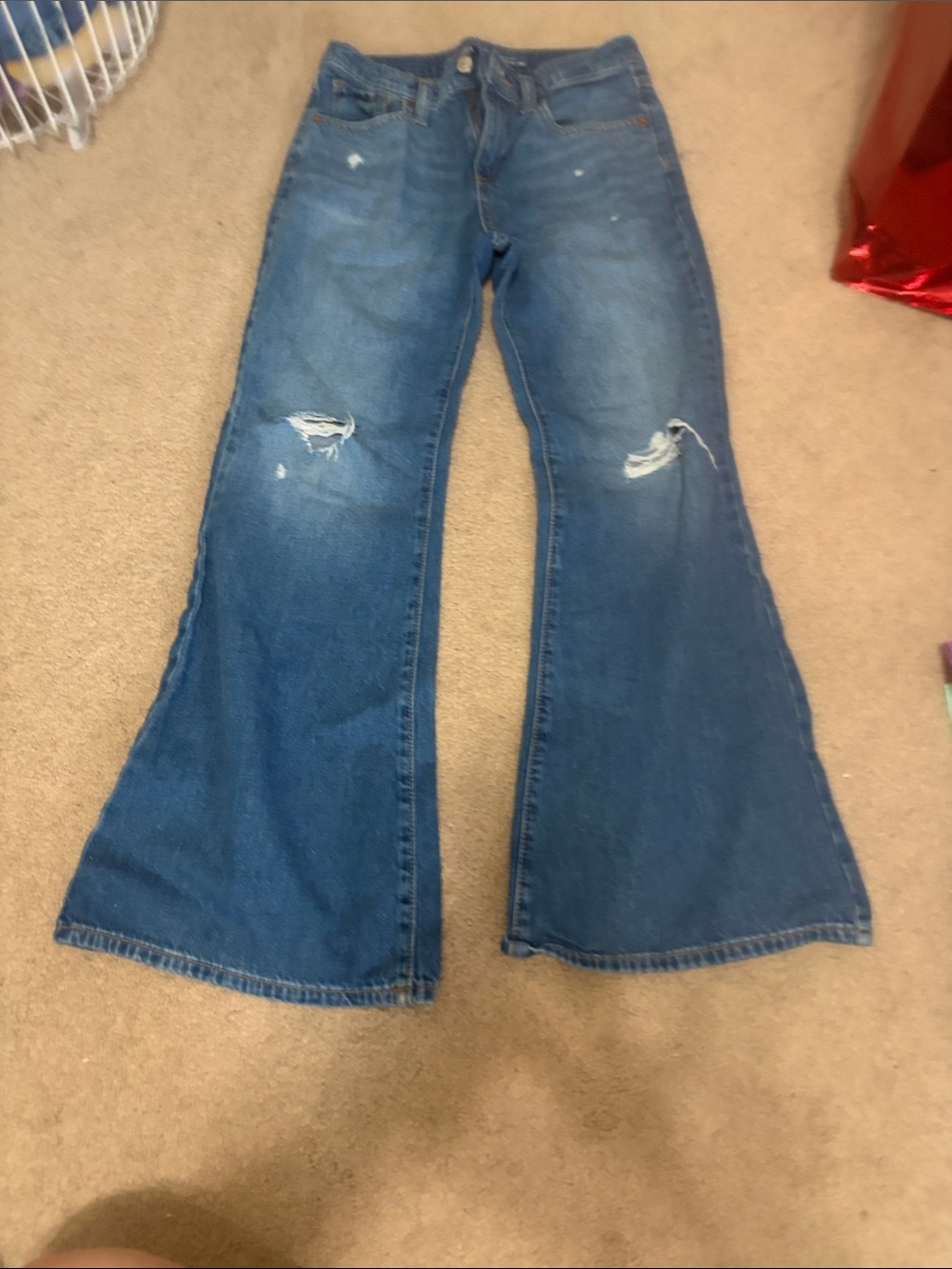 Girls Blue Distressed Flared Jeans